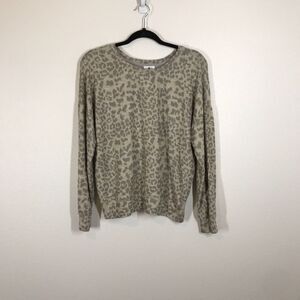 Sundry Women's Leopard Print Drapey Sweater Size 1 Gray Pullover Cozy Crew Neck